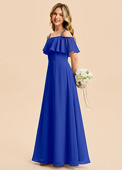 Azazie Maggie Junior Royal Blue A-Line Off the Shoulder Chiffon Dress image3