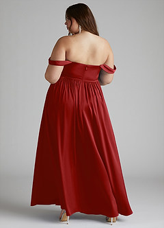 Azazie Morana Bridesmaid Dresses Pomegranate A-Line Off the Shoulder Stretch Satin Convertible Dress image14