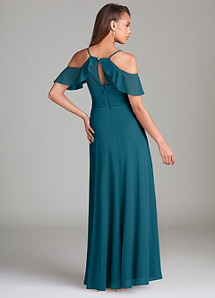Azazie Dakota Robes de demoiselle d'honneur Robe Trapèze en Maille Épaule décolletée Bleu Encre image4