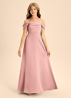 Azazie Anselie Junior Rosette A-Line Off the Shoulder Stretch Satin Dress image7