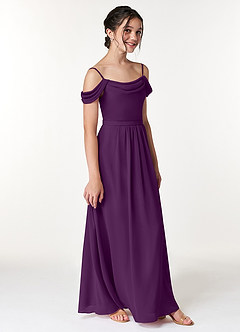 Azazie Alivia Junior Grape A-Line Off the Shoulder Chiffon Dress image3