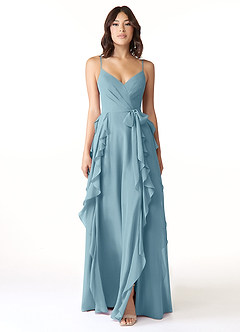 Azazie Peyton Bridesmaid Dresses Moody Blue A-Line Ruched Chiffon Dress image5