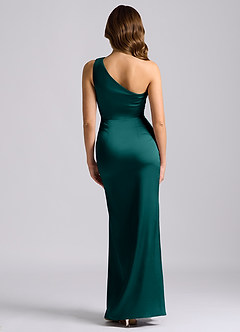 Azazie Akilah Brudtärnklänningar Klä av Sjöjungfru i Stretch Satin Ena axeln Påfågelblå image2