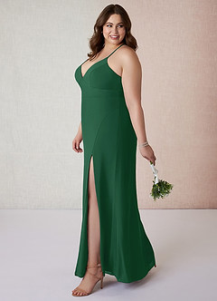 Azazie Becca Bridesmaid Dresses Dark Green Sheath V-Neck Chiffon Dress image9