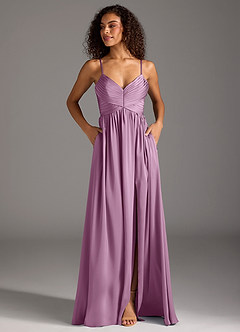 Azazie Alia Bridesmaid Dresses Wisteria A-Line Pleated Stretch Satin Dress image7