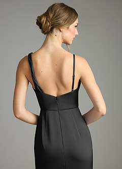 Azazie Samara Robes de demoiselle d'honneur Robe Sirène en Satin extensible Plissée Noir image6