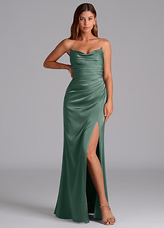 Azazie Claudelle Robes de demoiselle d'honneur Robe Sirène en Satin extensible Sans bretelles Eucalyptus image5