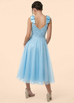 Azazie Maisie Junior Formal Linia A Ukłon Siatka Długość kostki Młodsza druhna Sukienka image3