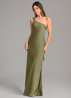 Azazie Monroe Jurken voor bruidsmeisjes Jurk van Stretch Satijn met Zeemeermin One-Shoulder Pistache image3