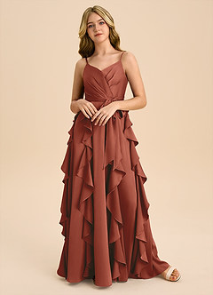 Azazie Peyton Junior Auburn A-Line Pleated Stretch Satin Dress image4