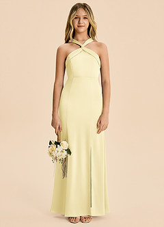 Azazie Rue Junior Lemon Sorbet Mermaid Pleated Stretch Satin Dress image5