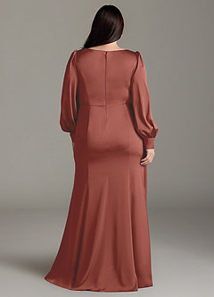 Azazie Raye Bridesmaid Dresses Auburn Mermaid Long Sleeve Stretch Satin Dress image8