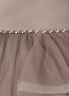 Azazie Sofia Flower Girl Dresses Taupe A-Line Beaded Tulle Dress image4