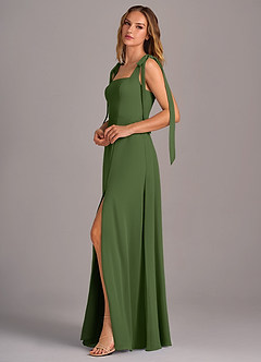Azazie Debra Bridesmaid Dresses Olive A-Line with Pockets Chiffon Convertible Dress image4