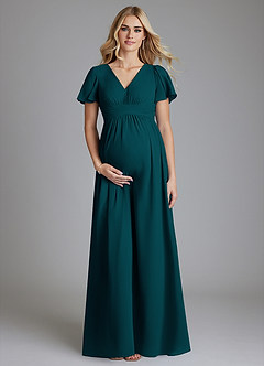Azazie Verna Maternity Bridesmaid Dresses A-Line V-Neck Ruched Chiffon Floor-Length Dress image1