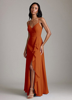 Azazie Naeem Bridesmaid Dresses Paprika A-Line V-Neck Ruffle Chiffon Dress image5
