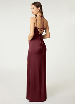 Azazie Desi Bridesmaid Dresses Cabernet Sheath Halter Corset Stretch Satin Dress image5