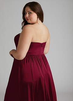 Azazie Morana Bridesmaid Dresses Burgundy A-Line Off the Shoulder Stretch Satin Convertible Dress image20