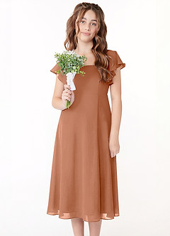 Azazie Bondi Junior Klä av A-Line i Chiffong Rynkad image4