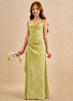 Azazie Cannoli Girls Formal Flower Girl Dresses Canary A-Line Pleated Floral Burnout Dress image3