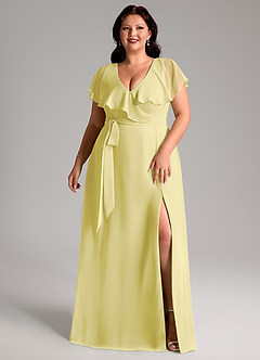 Azazie Lainey Bridesmaid Dresses Lemon Sorbet A-Line with Pockets Chiffon Dress image3