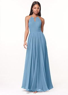 Azazie Cherish Abiti da Damigella Abito A-Line in Chiffon Plissettato Blu Acciaio image4