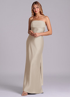 Azazie Ailanie Brudtärnklänningar Klä av Tubklänning i Stretch Satin Axelbandslös Frost image3