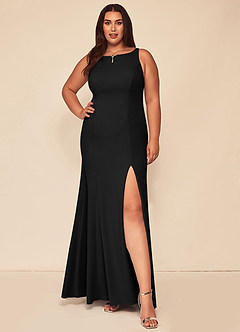 Azazie Rogue Bridesmaid Dresses Black Mermaid Scoop Side Slit Stretch Crepe Dress image7