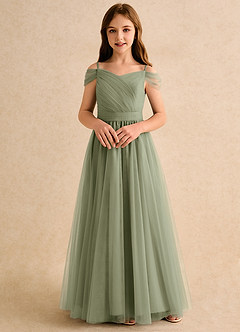Azazie Yuna Girls Formal Flower Girl Dresses Pistachio A-Line Off the Shoulder Tulle Dress image4