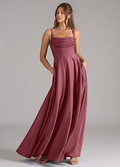 Azazie Shaude Bridesmaid Dresses Desert Rose A-Line Pleated Stretch Satin Dress image3