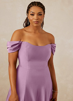 Christian Siriano Bridal for Azazie 1002 Robes de demoiselle d'honneur Robe Trapèze Convertible en Satin extensible Épaule décolletée Glycine image13