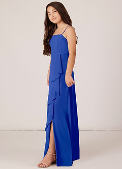 Azazie Kaylee Junior Royal Blue A-Line with Belt Chiffon Dress image3