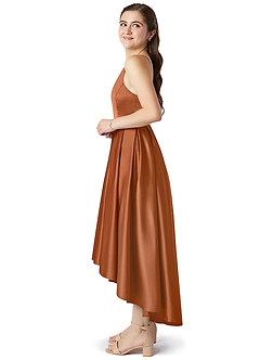 Azazie Jemima Junior Copper A-Line with Pockets Stretch Satin Dress image3