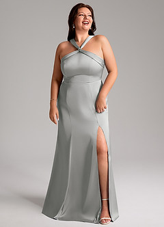 Azazie Rue Bridesmaid Dresses Silver A-Line Pleated Stretch Satin Dress image11