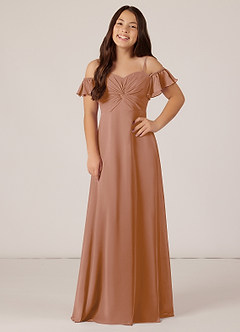 Azazie Juna Junior Robe Trapèze en Mousseline de soie Épaule décolletée Champagne Rosé image1