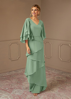 Azazie OHara Mother of the Bride Dresses Matcha A-Line V-Neck Chiffon Dress image2