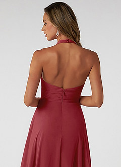 Azazie Tessie Bridesmaid Dresses Pomegranate A-Line V-Neck Pleated Chiffon Dress image4