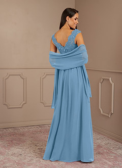 Azazie Amethyst Mère de la mariée Robes Robe Trapèze en Mousseline de soie Paillettes col V Acier Bleuté image2