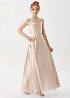 Azazie Shale Junior A-Linie Stretch-Satin Kleid Alabaster Weiß image6