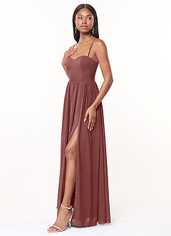 Azazie Marilyssa Bridesmaid Dresses Desert Rose A-Line Corset Stretch Chiffon Dress image1