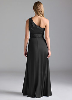 Azazie Dallas Bridesmaid Dresses Black A-Line One Shoulder Stretch Satin Dress image2