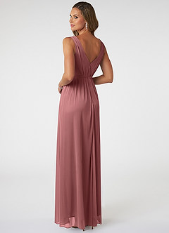 Azazie Tanicia Bridesmaid Dresses Desert Rose A-Line V-Neck Pleated Mesh Dress image4