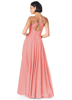 Azazie Avelina Bridesmaid Dresses Coral A-Line V-Neck Pleated Chiffon Dress image2