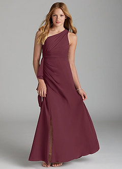 Azazie Maive Junior Cabernet A-Line Pleated Chiffon Dress image1