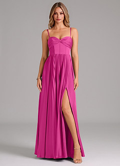 Azazie Tyla Bridesmaid Dresses Fuchsia A-Line Sweetheart Neckline Stretch Satin Dress image1