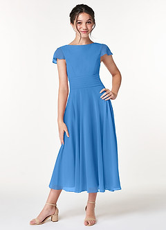 Azazie Payton Junior Blue Jay A-Line Bow Chiffon Dress image1