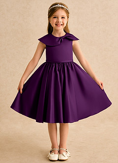 Azazie Acorn Flower Girl Dresses Grape A-Line Pleated Matte Satin Dress image1
