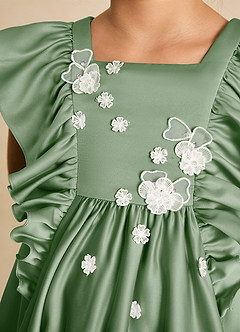 Azazie Sue Ellen Flower Girl Dresses Matcha A-Line Bow Matte Satin Dress image4