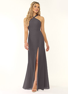 Azazie Rue Bridesmaid Dresses Steel Grey A-Line Halter Chiffon Dress image1