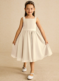 Azazie Ari Flower Girl Dresses Champagne A-Line Sleeveless Chiffon Dress image2